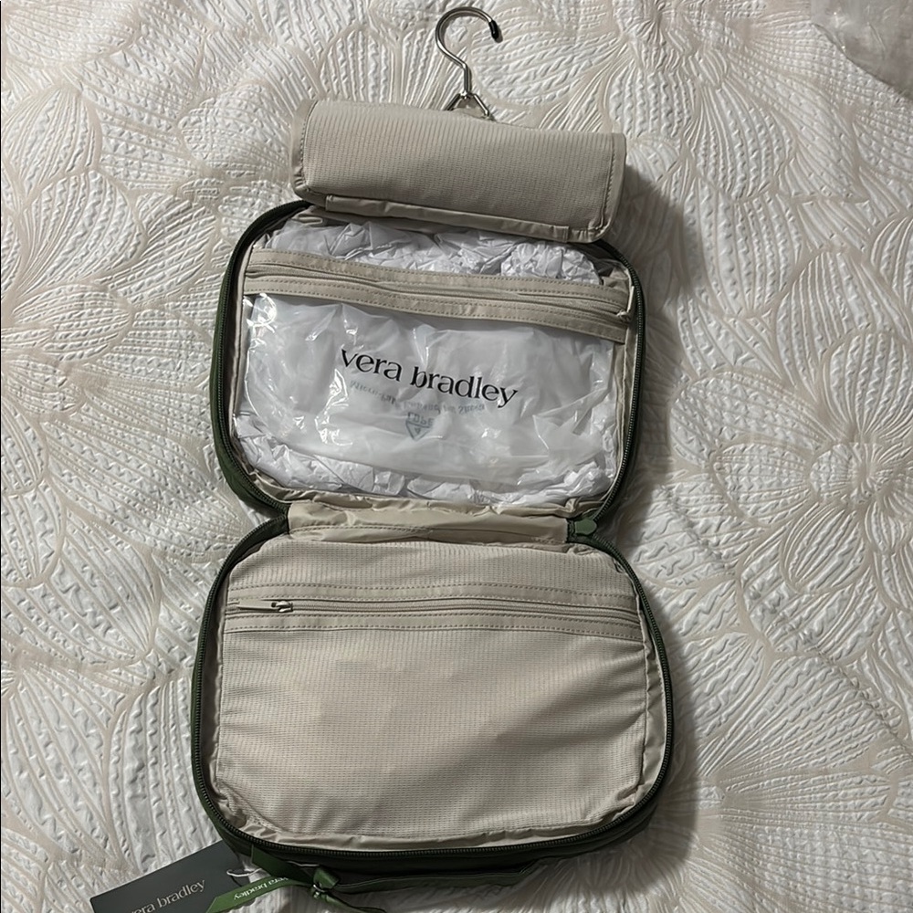 Vera Bradley Green Quilted Toiletry Bag with Hanging Hook